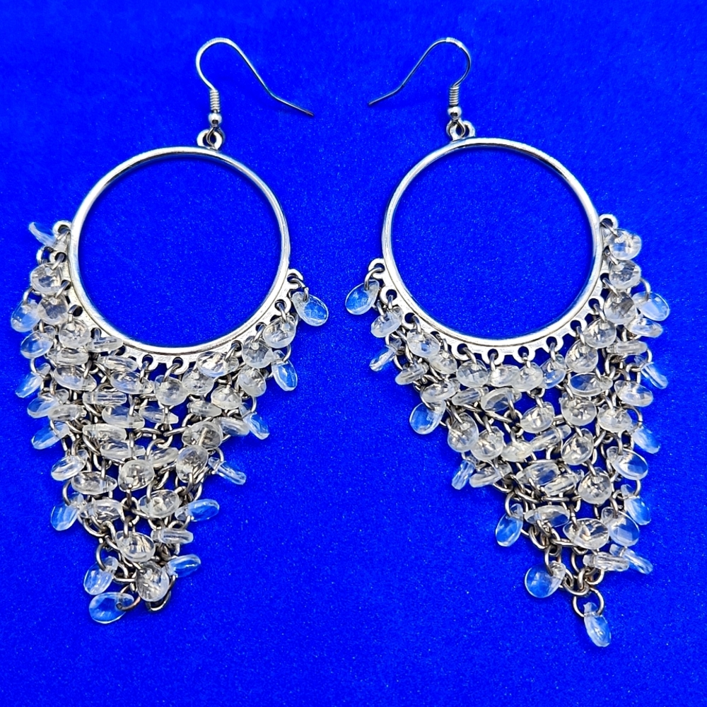 Cashe' Silver Hoop Crystal Earrings